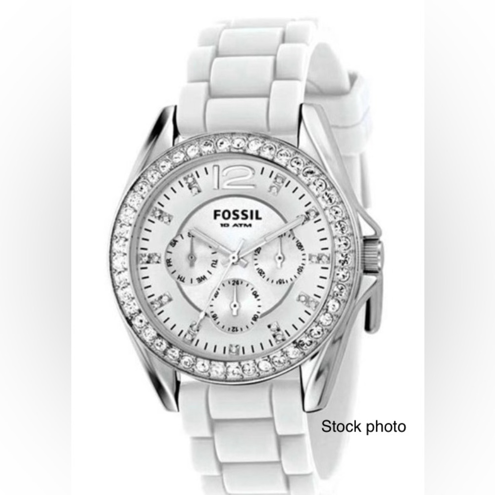 FOSSIL ES-2344 RHINESTONE SILICONE BAND WATCH